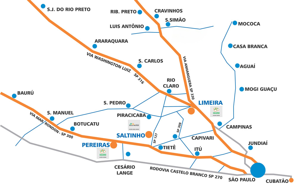 Mapa de localização das associadas da Embracal